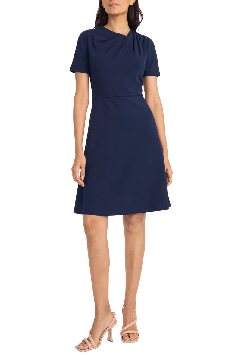 Maggy London Drape Detail Fit & Flare Dress, Main, color, Navy Blazer