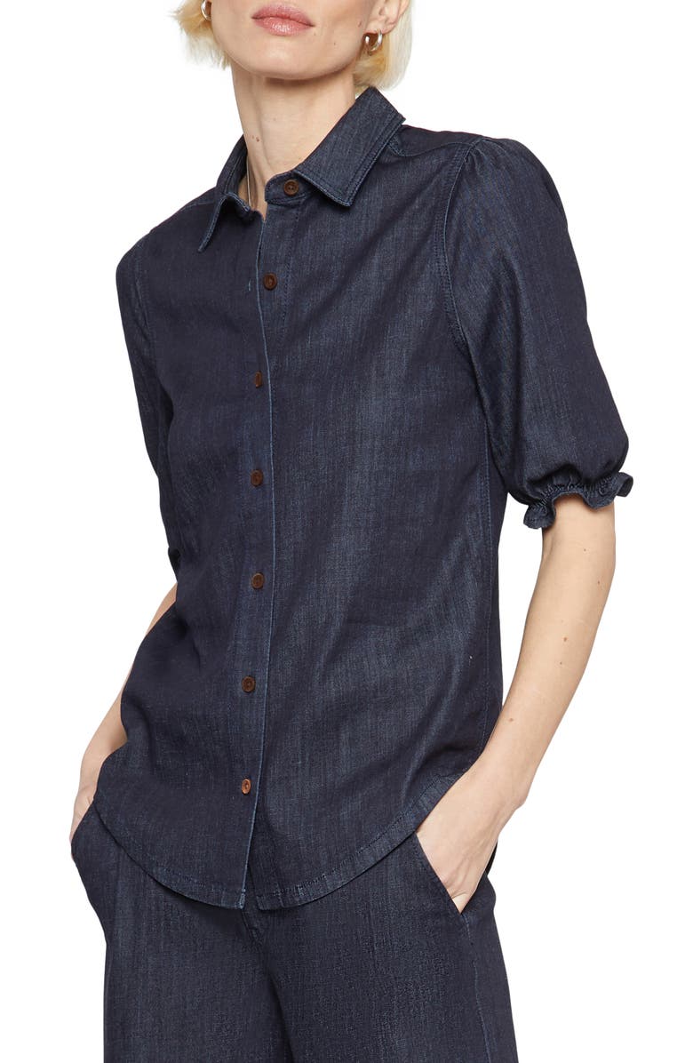 NYDJ Puff Sleeve Denim Blouse, Alternate, color,