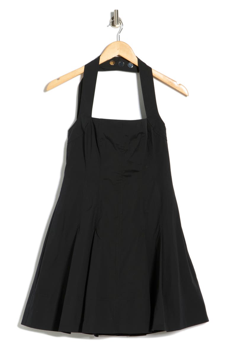 Nat Halter Neck Stretch Cotton Minidress, Alternate, color, BLACK