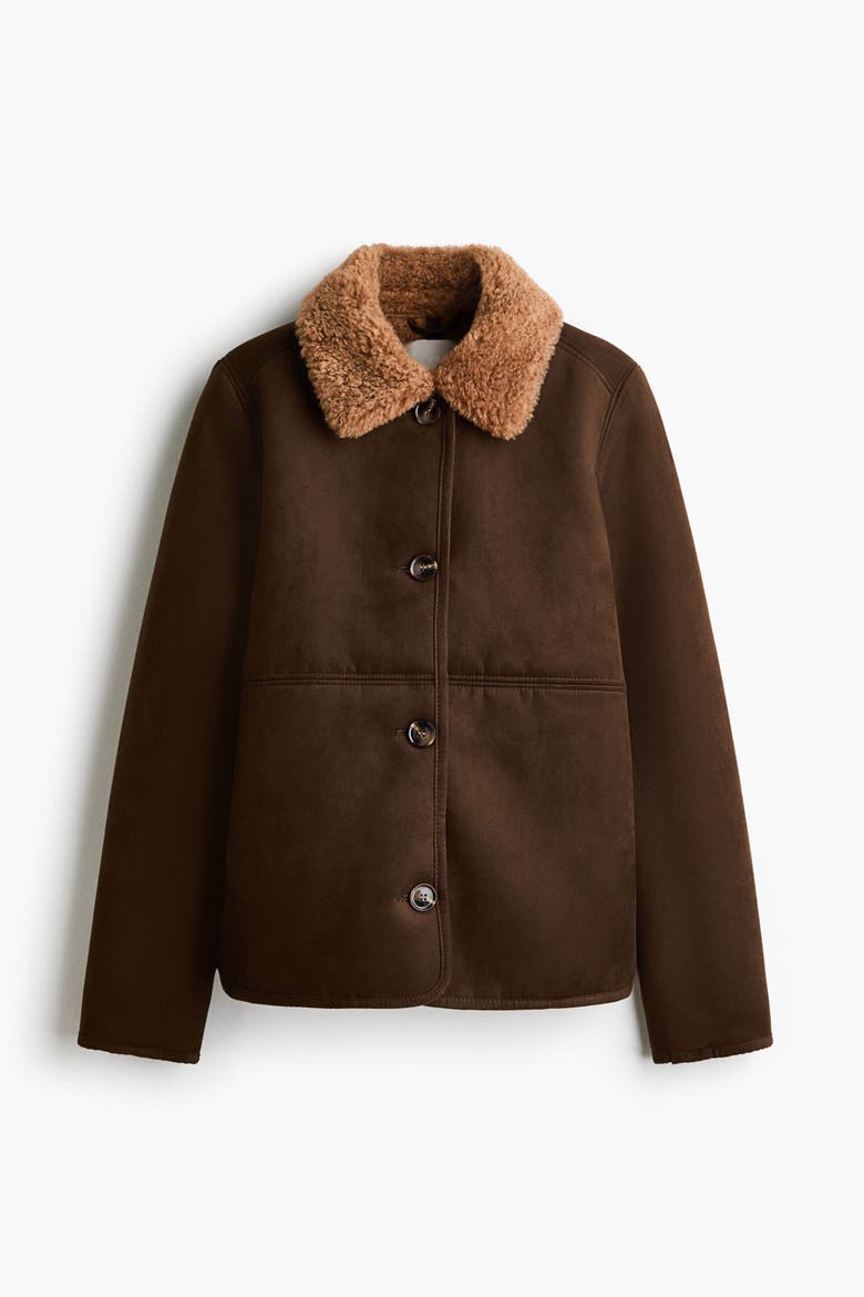 Teddy-collared Jacket, Alternate, color, Dark brown