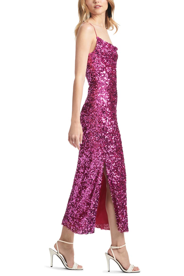 Sequin Sanza Slipdress, Alternate, color, HOT PINK