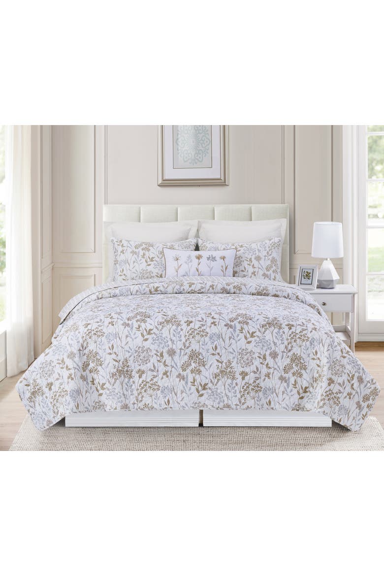 Carmella Fields Cotton Blend Full/Queen Bed 3-Piece Quilt Set, Main, color, Gold