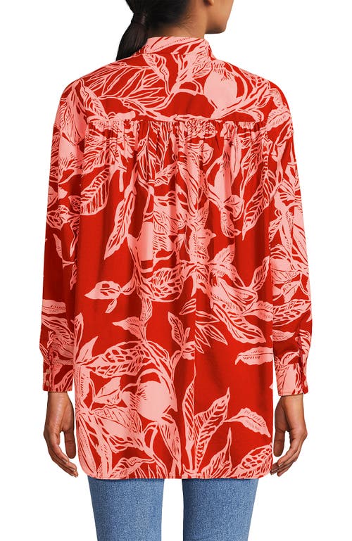 Lands' End Plus Size Cotton Voile Billowy Oversized Shirt In Red