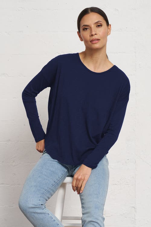 Franne Golde Slub Jersey Relaxed Long Sleeve Tee In Blue