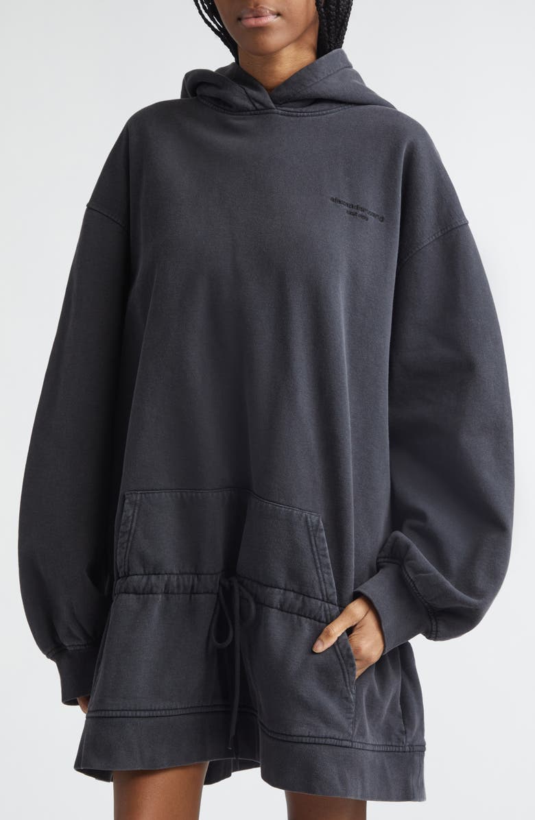 Alexander Wang Dropped Waist Hoodie Sweatshirt Dress, Alternate, color, Washed Black