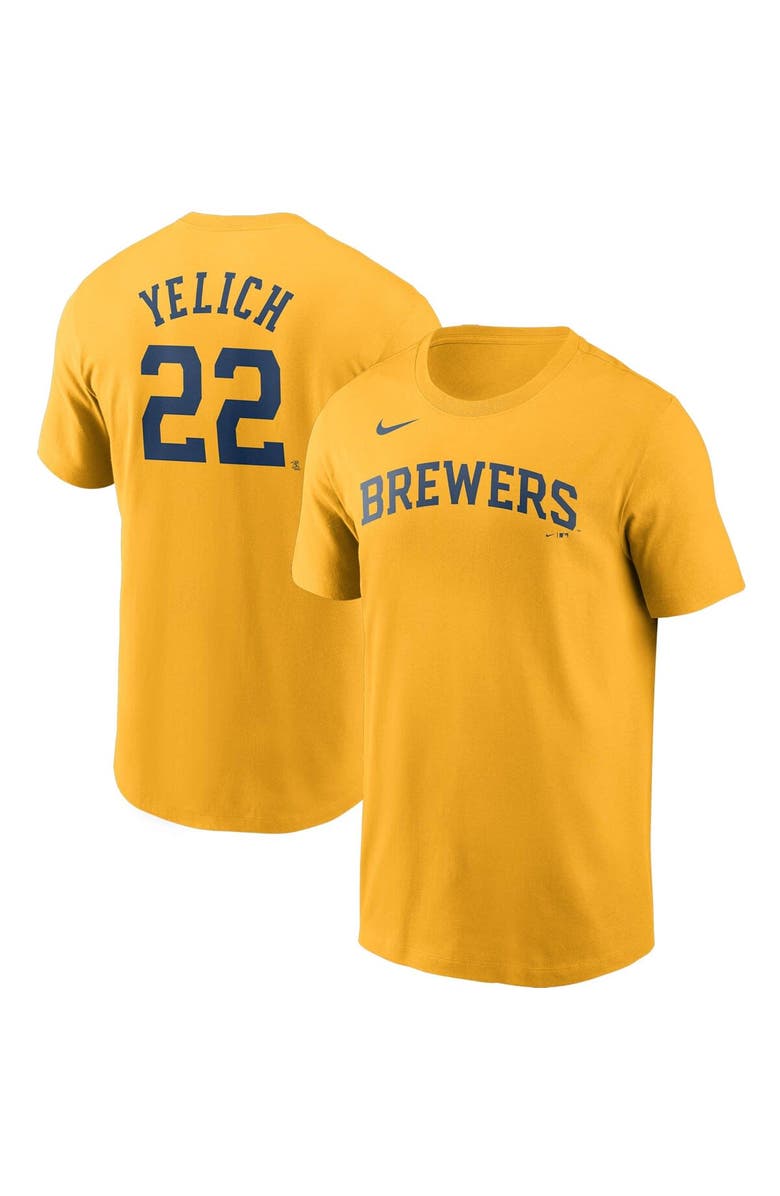 Nike Men's Nike Christian Yelich Gold Milwaukee Brewers Name & Number T-Shirt, Main, color, Gold