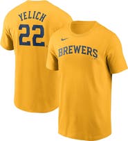 Nike Men's Nike Christian Yelich Gold Milwaukee Brewers Name & Number T-Shirt