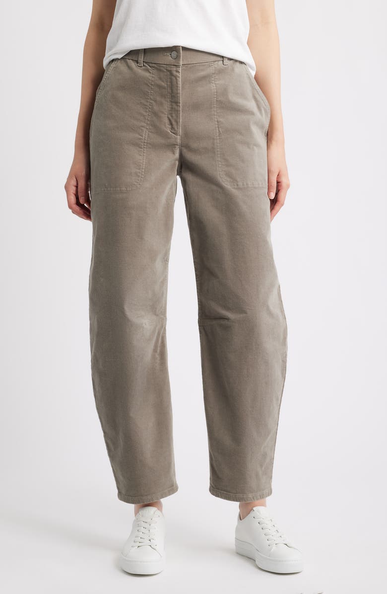Eileen Fisher Barrel Leg Stretch Organic Cotton Ankle Pants, Main, color, Reed