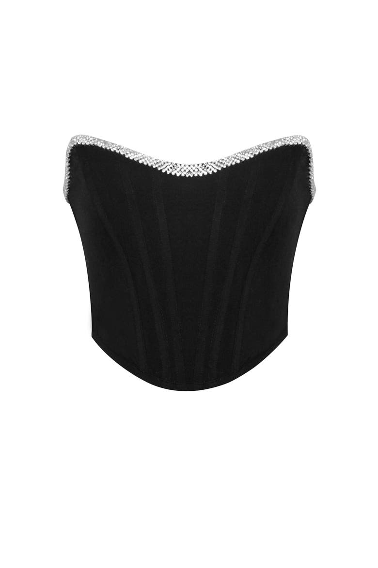 Melanie Corset Top With Crystal Trim, Alternate, color, Black