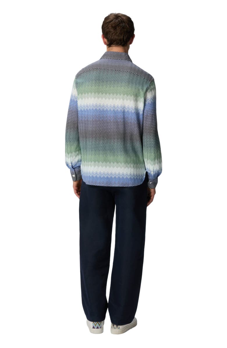 Missoni Gradient Zig Zag Cotton Knit Shirt With Breast Pocket, Alternate, color, Blue 
Green