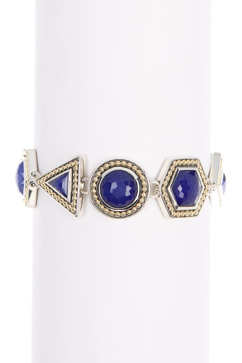 18K Gold & Sterling Silver Lapis Treasure Chest Bracelet, Main, color, SILVER
