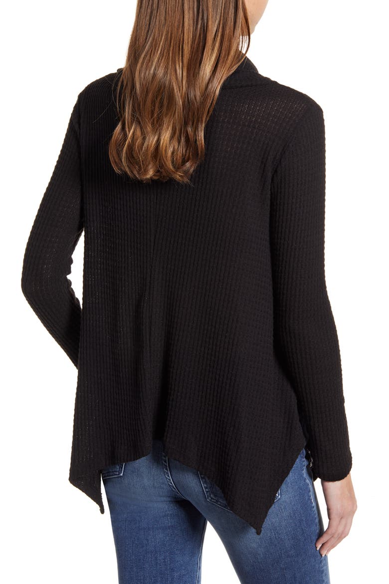 Cowl Neck Shark Bite Hem Waffle Knit Top, Alternate, color, BLACK