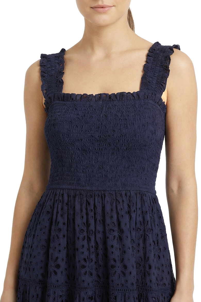Kristen Sleeveless Smocked Eyelet Midi Dress, Alternate, color, Navy Seaside Eyelet