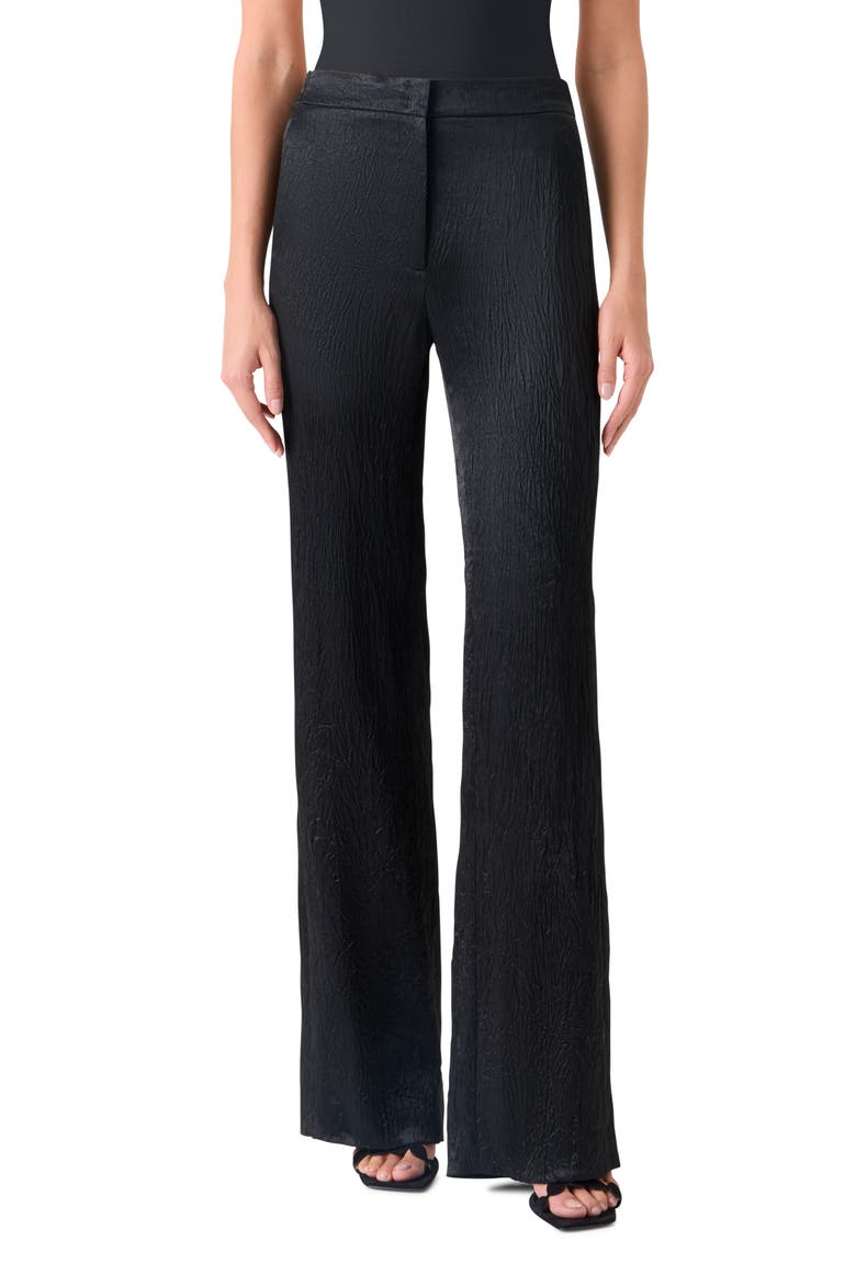 Marla Crinkled Satin Straight Leg Pants, Main, color, BLACK