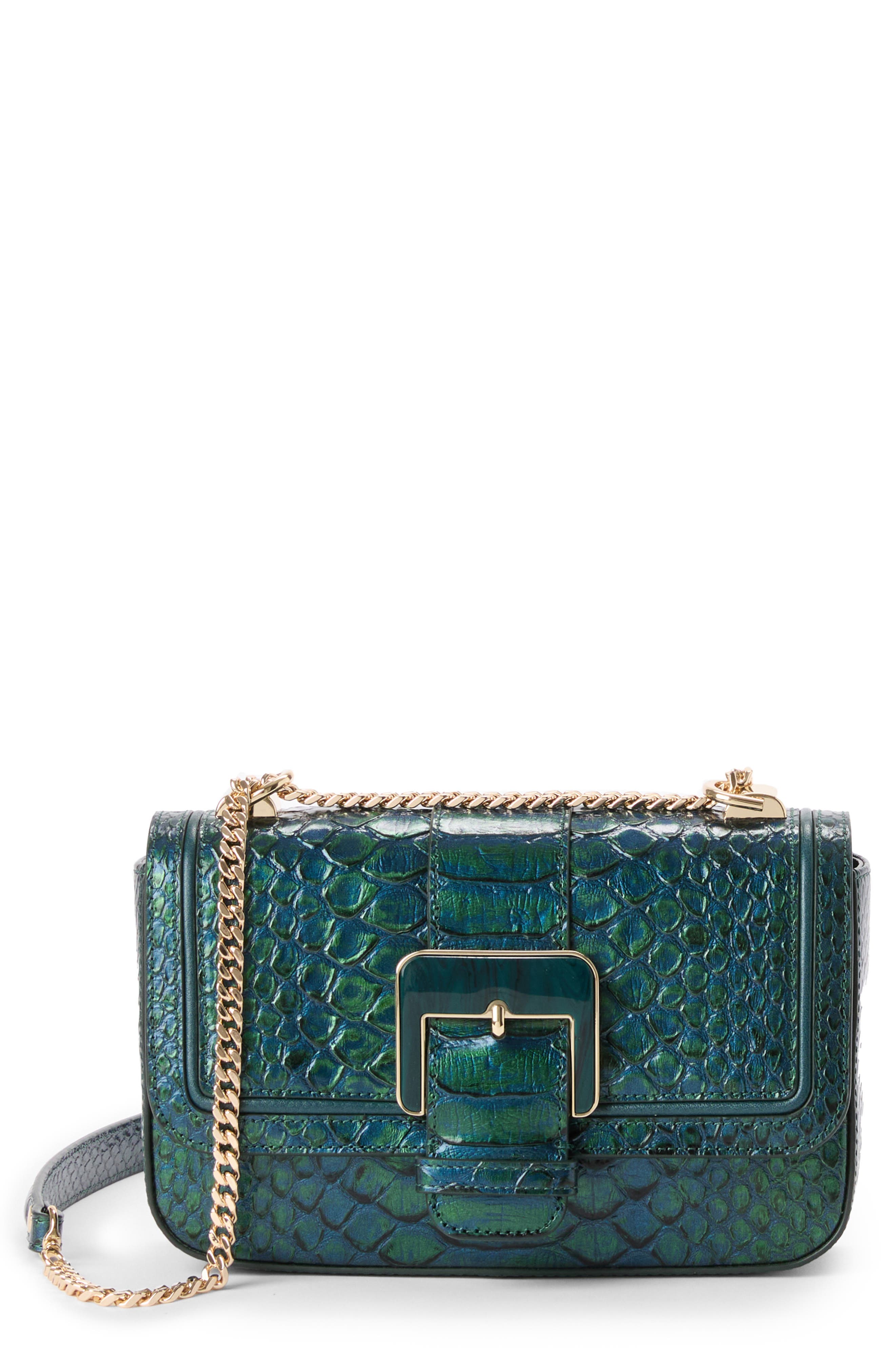 Brahmin Rosa Snake Embossed Leather Crossbody Bag in Evergreen 