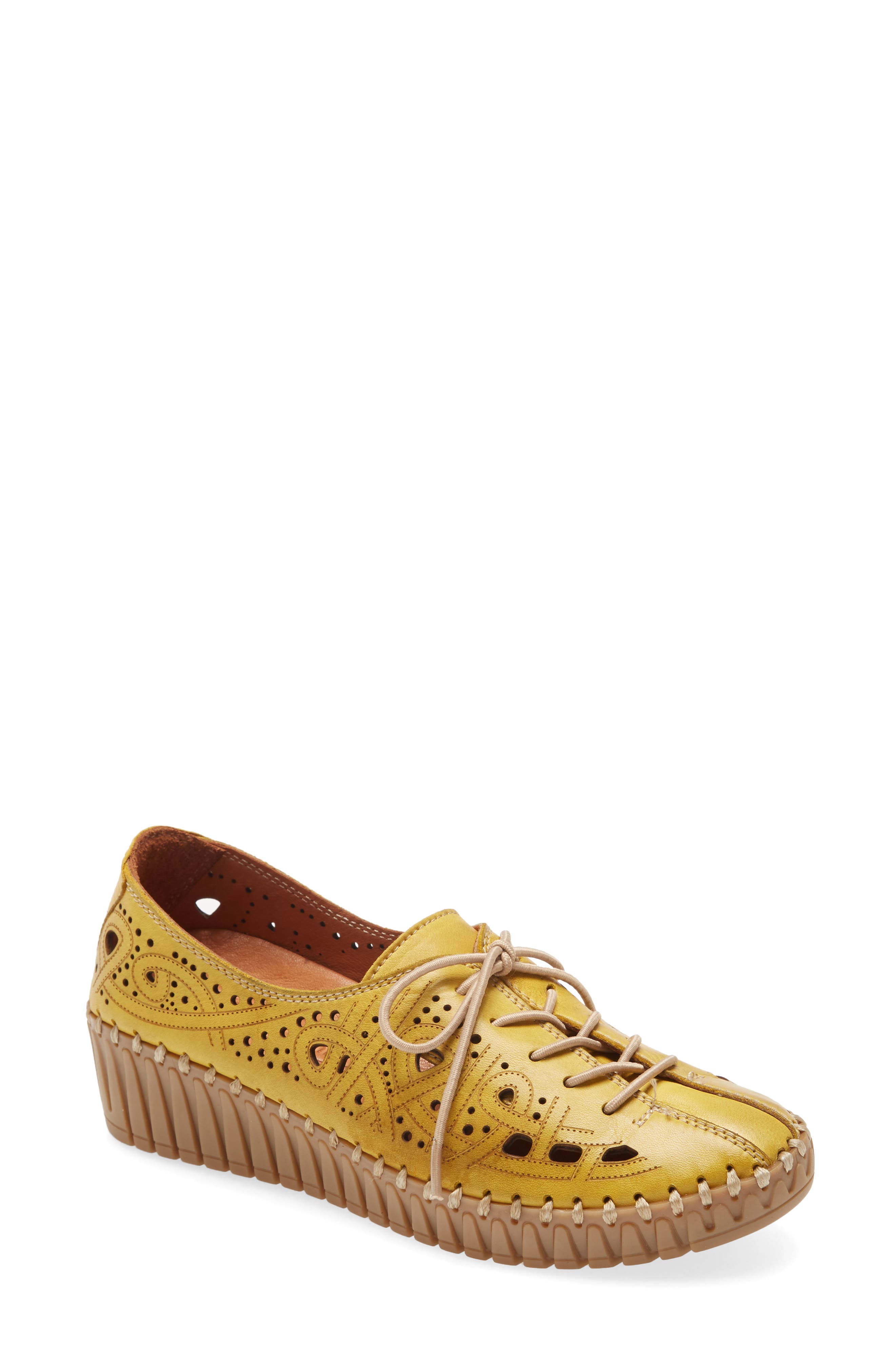 Kylie Lace-Up Flat, Main, color, MUSTARD LEATHER