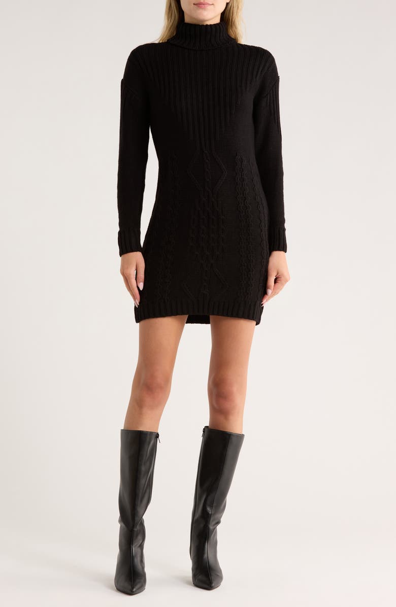 AREA STARS Turtleneck Sweater Dress, Main, color, Black