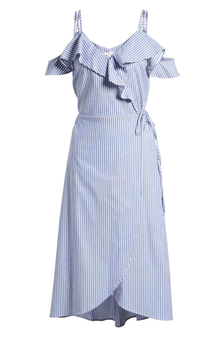 Stripe Ruffle Wrap Dress, Alternate, color, BLUE DRIFT JANNY STRIPE