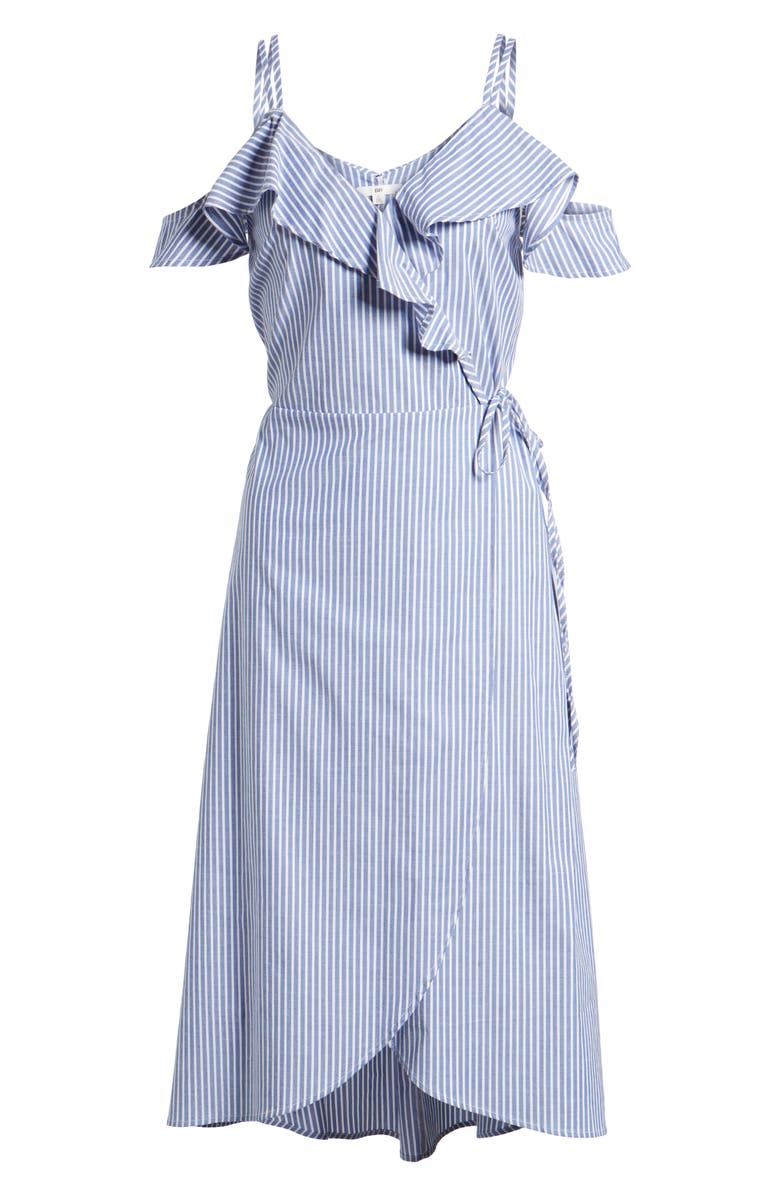 BP. Stripe Ruffle Wrap Dress, Alternate, color,