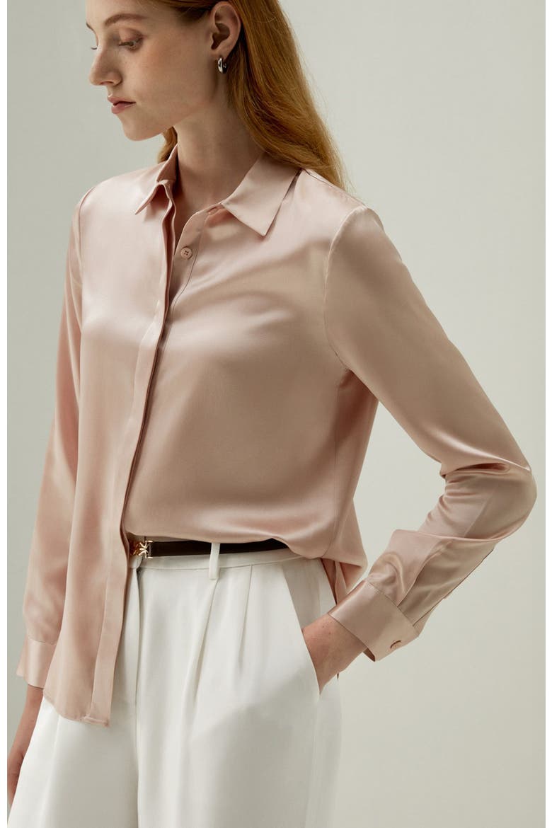 Women's Basic Concealed Placket Silk Shirt, Alternate, color, Pale pink