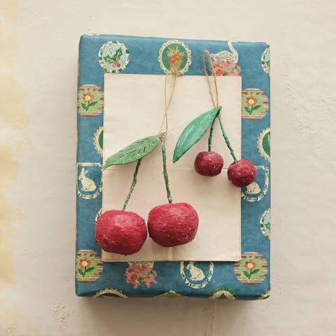 Artisan Paper Mâche Cherries Ornament in Iron