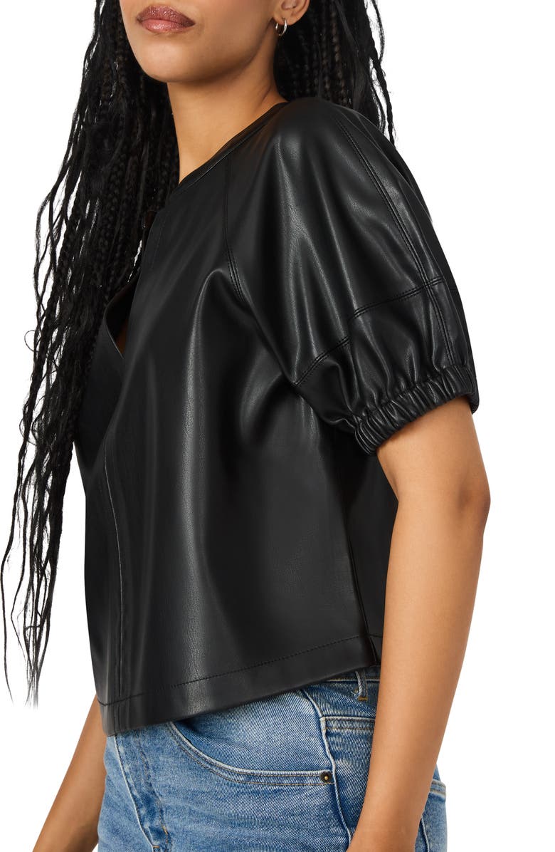 Steve Madden Roxanne Short Sleeve Faux Leather Top, Alternate, color, Black