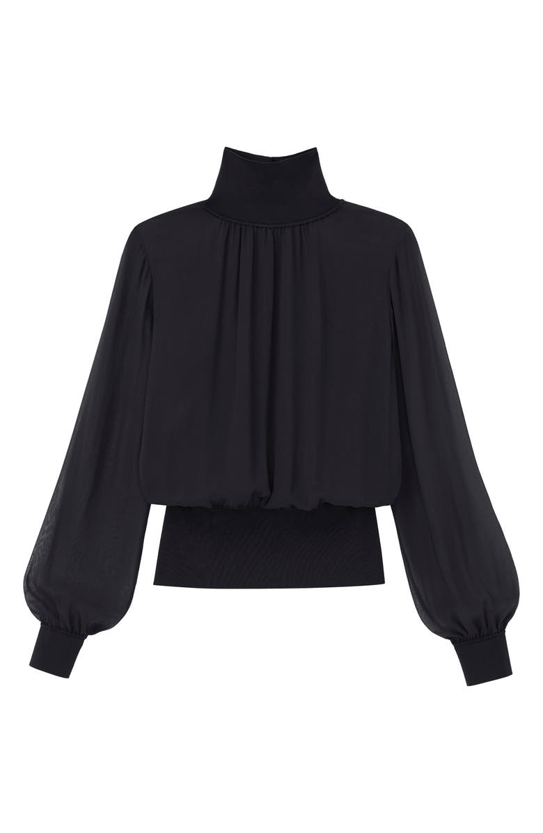 Lafayette 148 New York Mixed Media Silk Turtleneck Top, Alternate, color, 