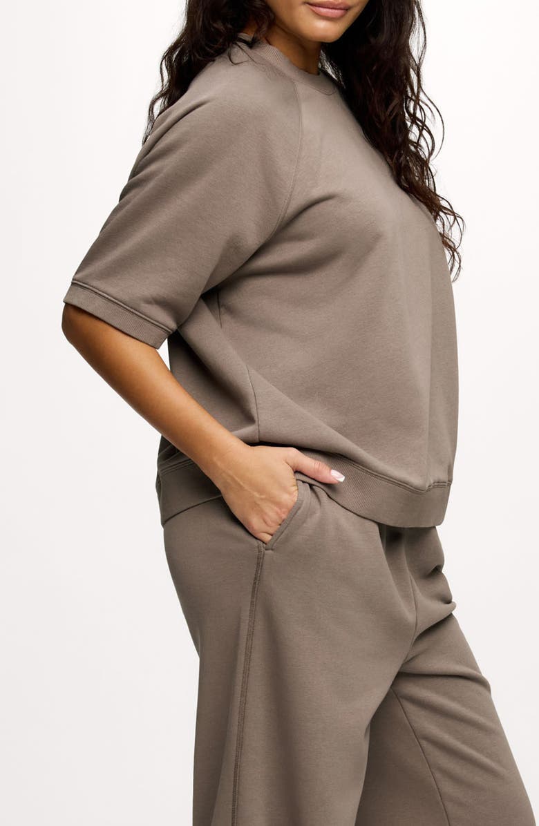 nuuds Elbow-Sleeve Cotton Blend French Terry Sweatshirt, Alternate, color, Cocoa