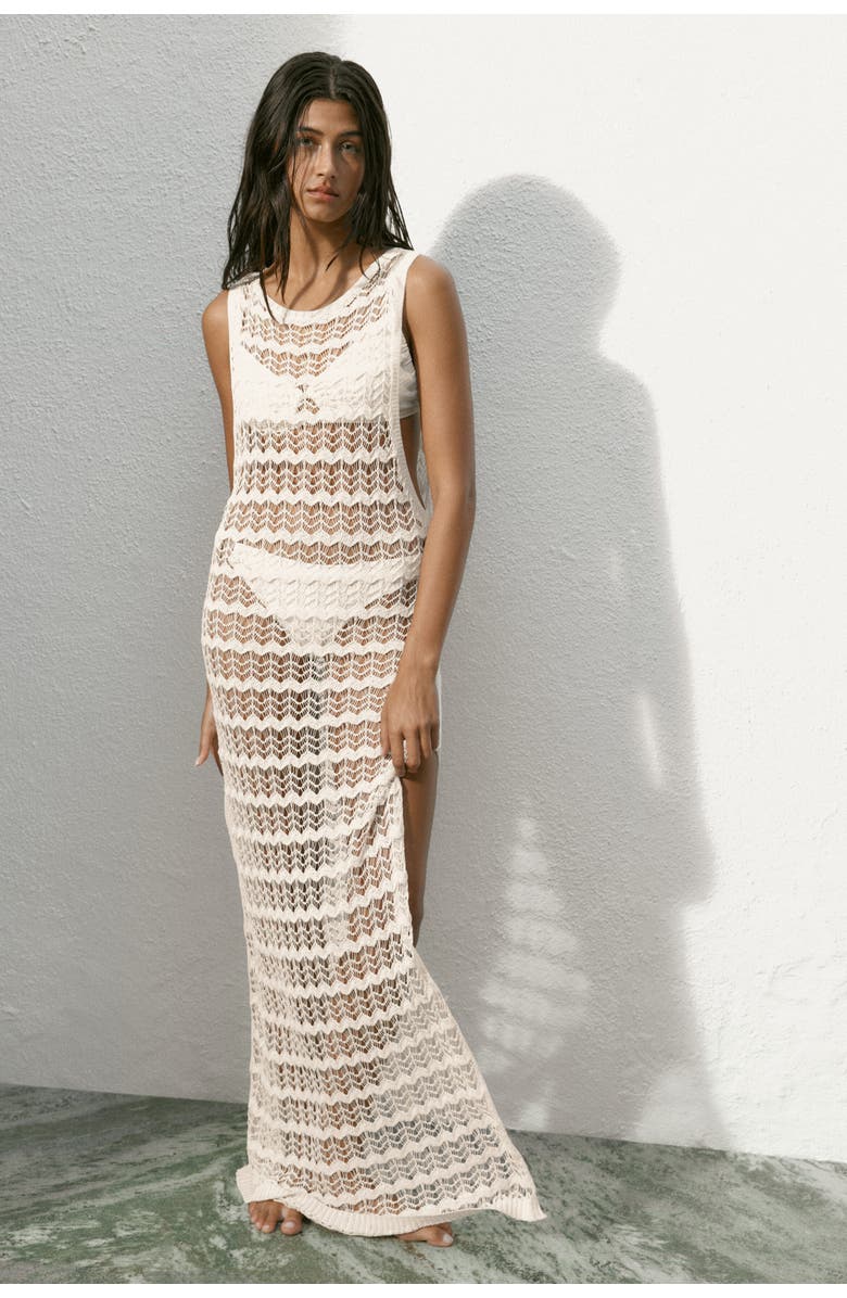 H&M Pointelle-knit Beach Dress, Alternate, color, Cream