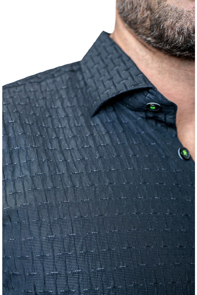 Fibonacci Textured Lines Black Button-Up Shirt, Alternate, color, BLACK
