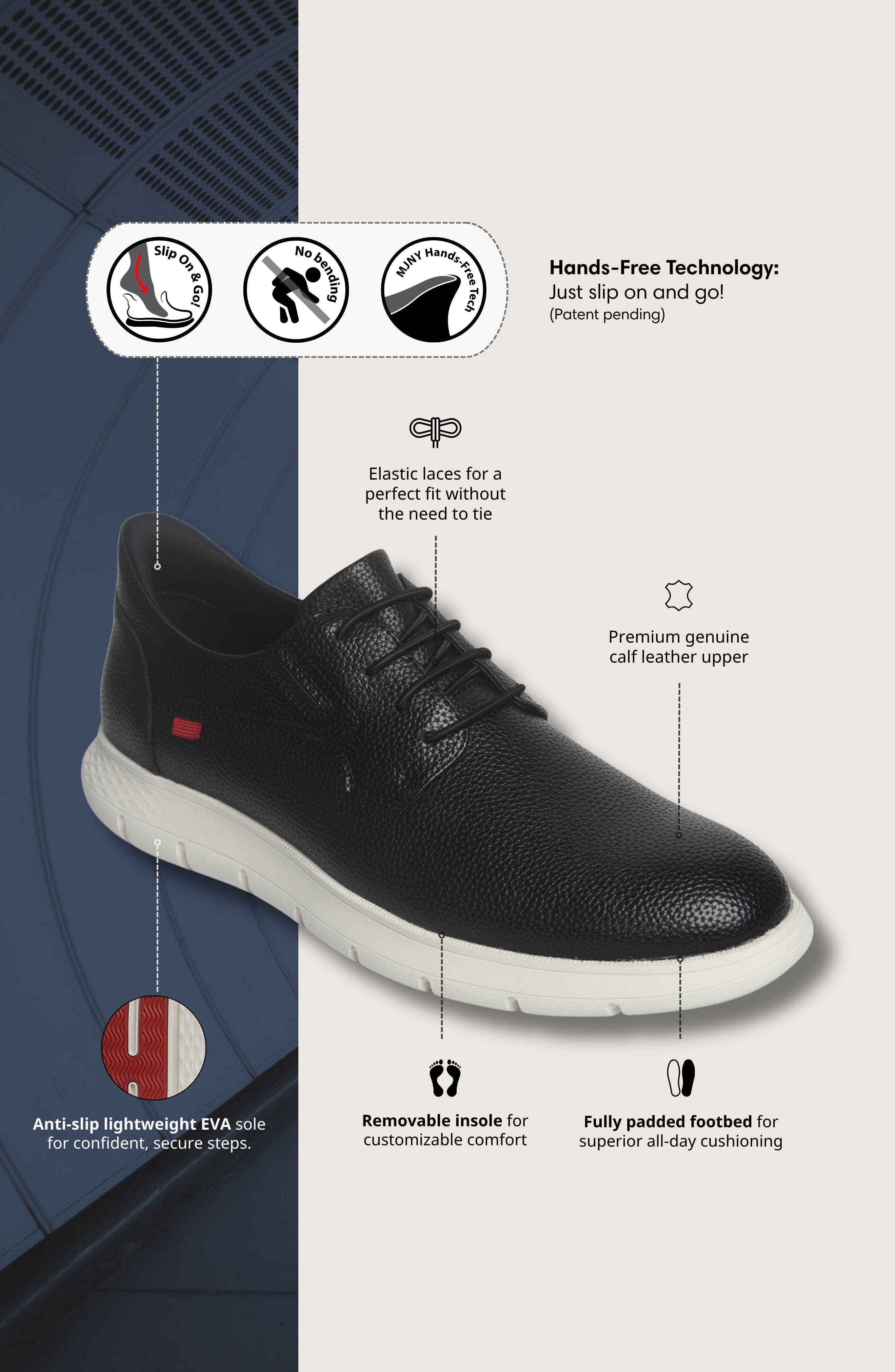 Marc Joseph New York Brooks  Hands Free Technology Leather Plain Toe Casual Oxford, Alternate, color, Black Grainy Leather