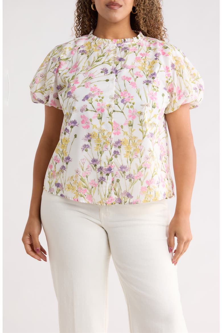Lita Floral Avy Cotton Button-Up Top, Main, color, WHITE MULTI