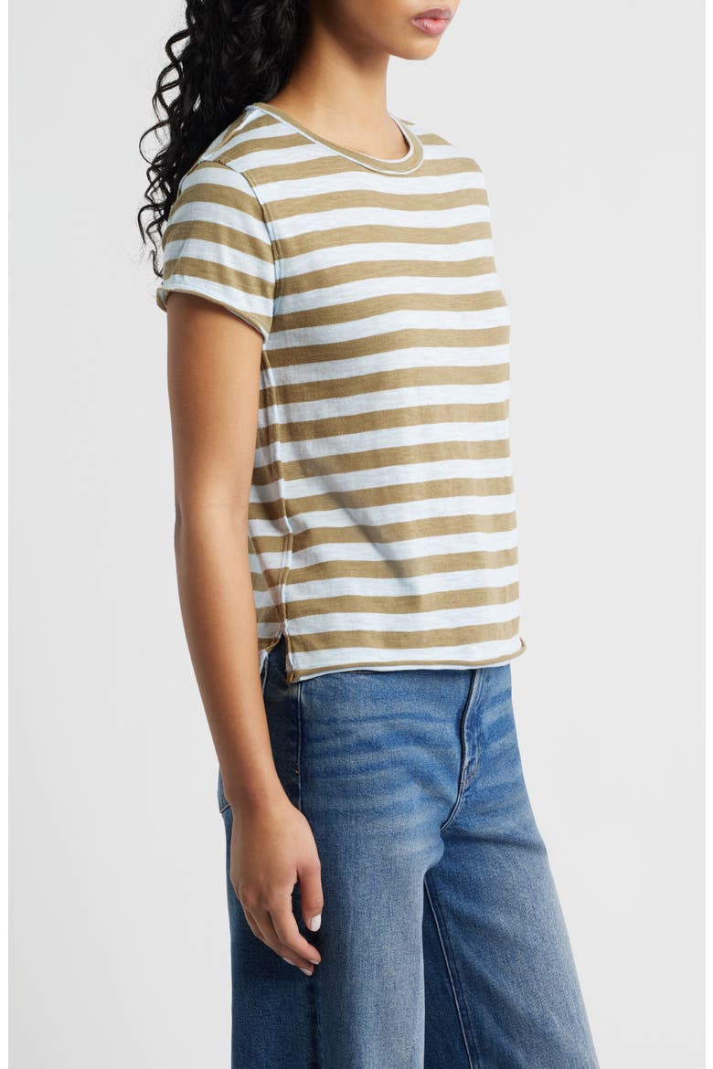 Nora Stripe Linen & Cotton T-Shirt, Alternate, color, GREEN COMBO