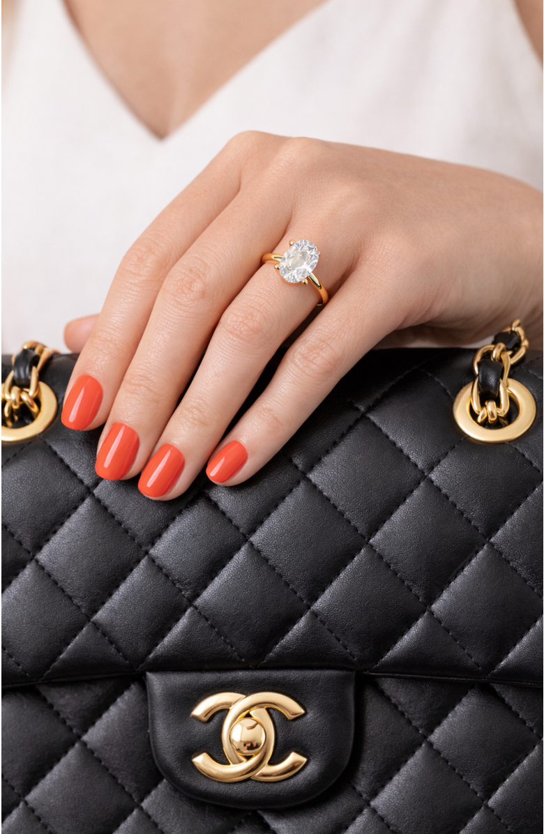 DLORIA Elena Oval Moissanite Solitaire Vermeil Ring, Alternate, color, Gold