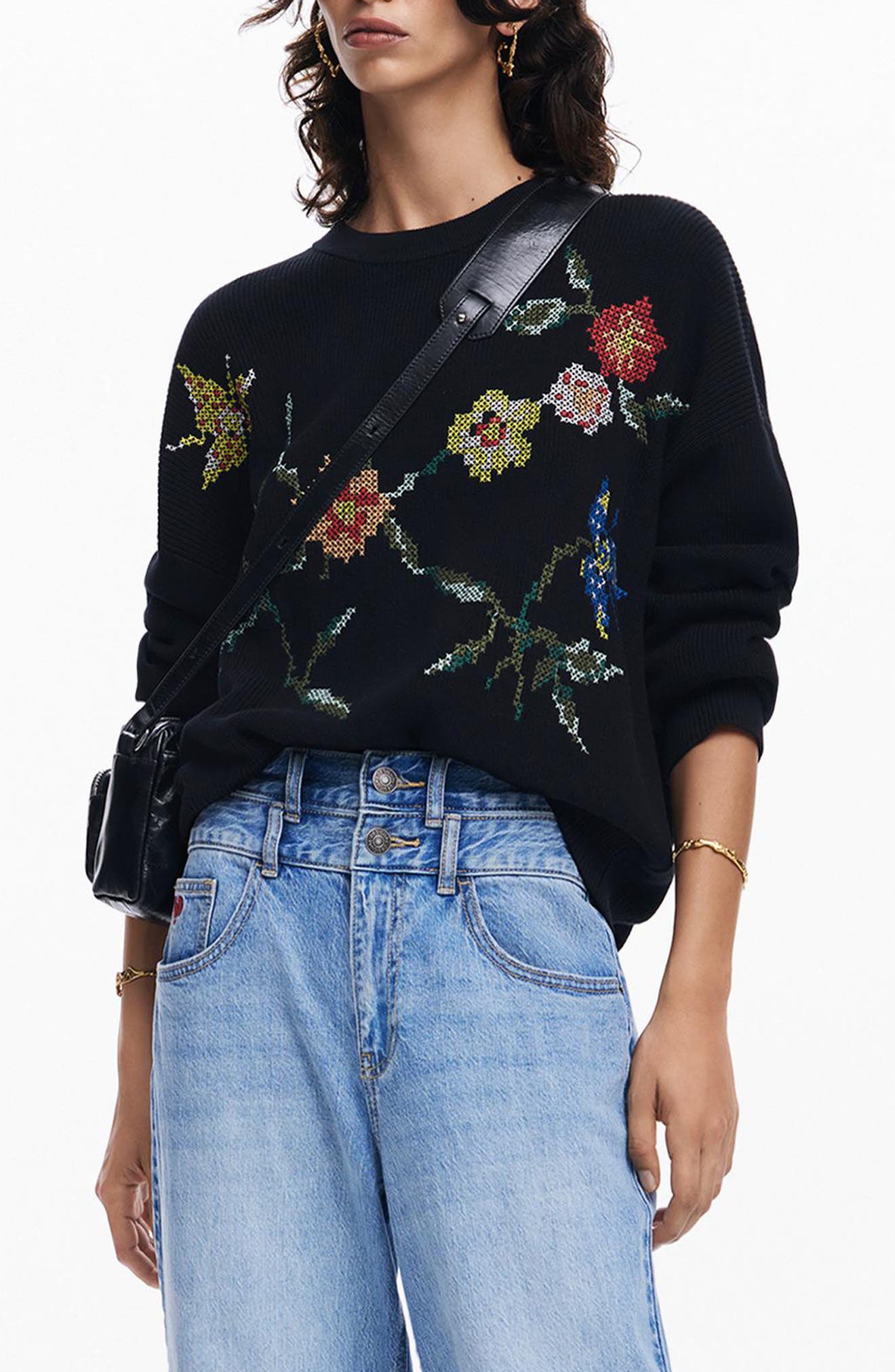 Cross-Stitch Embroidered Cotton Sweater