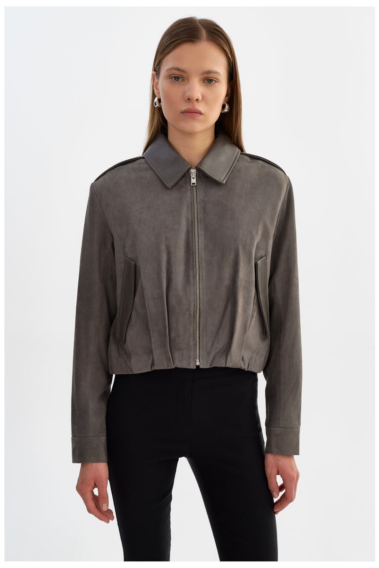 Robbie | Suede Bomber Jacket, Main, color, Steel Grey
