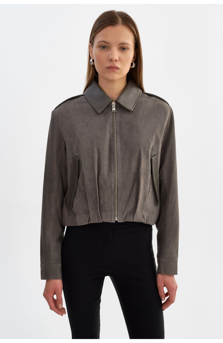 LAMARQUE Robbie | Suede Bomber Jacket, Main, color, Steel Grey