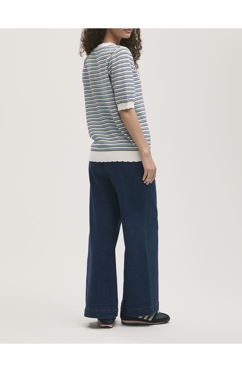 Finery London Rita Knitted Striped Short Sleeve Top, Alternate, color, Blue Stripe