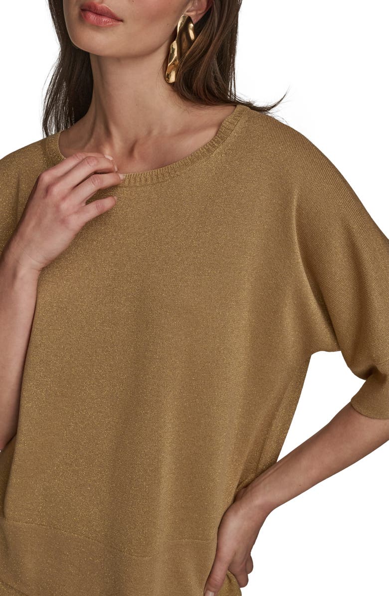 Donna Karan New York Metallic Short Sleeve Sweater, Alternate, color, Fawn Combo