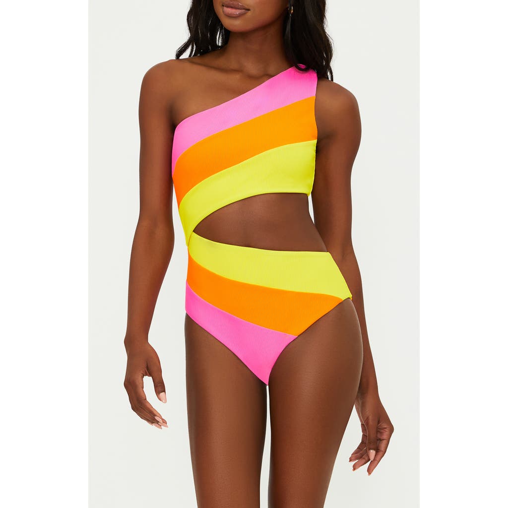 BEACH RIOT BEACH RIOT JOYCE STRIPE CUTOUT ONE-SHOULDER ONE-PIECE SWIMSUIT