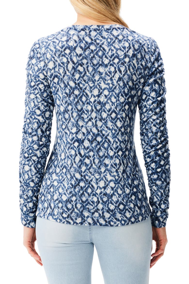 Sweet Dreams Batik Print Ruched Sleeve V-Neck Top, Alternate, color, BLUE MULTI