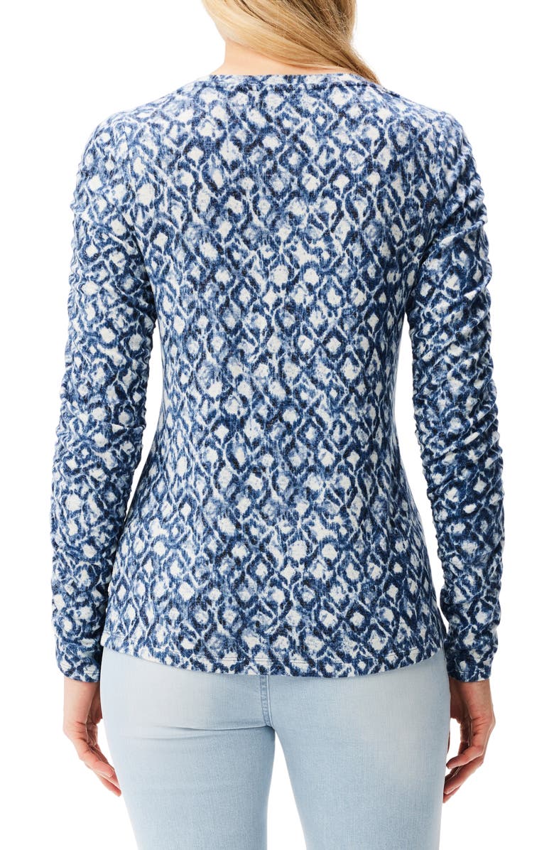 NZT by NIC+ZOE Sweet Dreams Batik Print Ruched Sleeve V-Neck Top, Alternate, color,