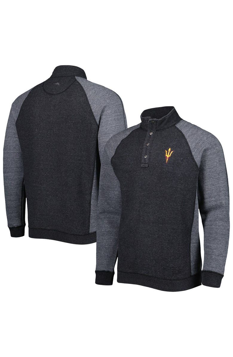Tommy Bahama Men's Tommy Bahama Black Arizona State Sun Devils Sport Scrimmage Snap Mock Neck Raglan Button-Up Jacket, Main, color, 
