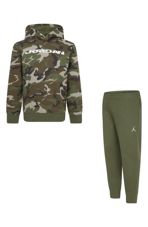 Shop Jordan Kids' Camo Hoodie & Joggers Set In Medium Olive