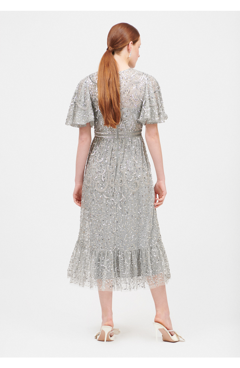 BEAUUT Embellished Sequin Beaded Midi Dress, Alternate, color, Light Grey