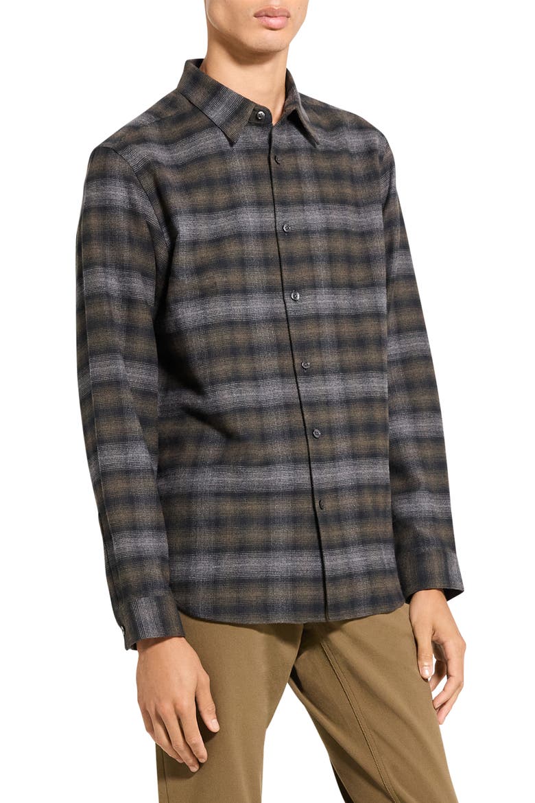 Irving Plaid Cotton Flannel Button-Up Shirt, Alternate, color, DUFFLE MELANGE-QI9