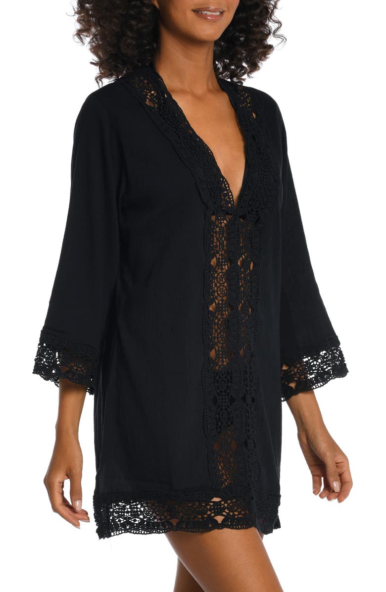 La Blanca Island Fare Cover-Up Tunic, Alternate, color, Black