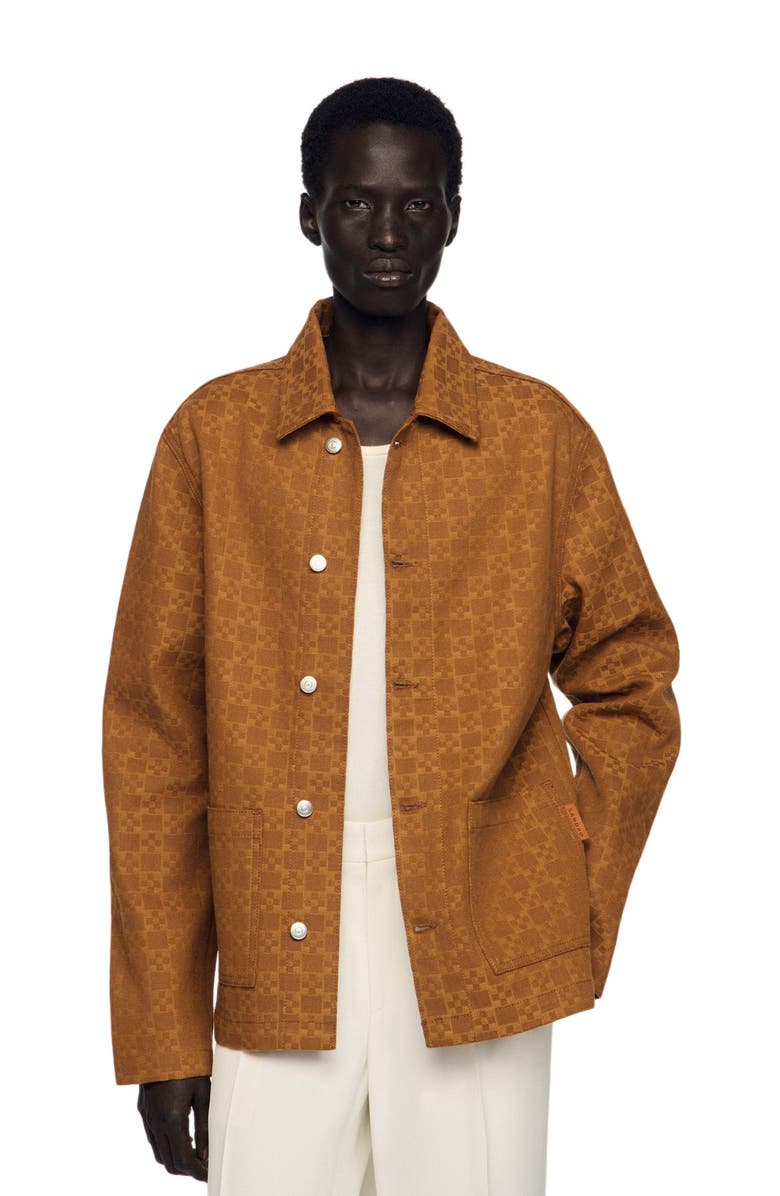 SANDRO Square Cross denim jacket, Main, color, Camel