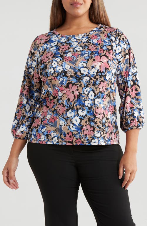 Jones New York Floral Print Moss Crepe Top in Jones Black Multi 