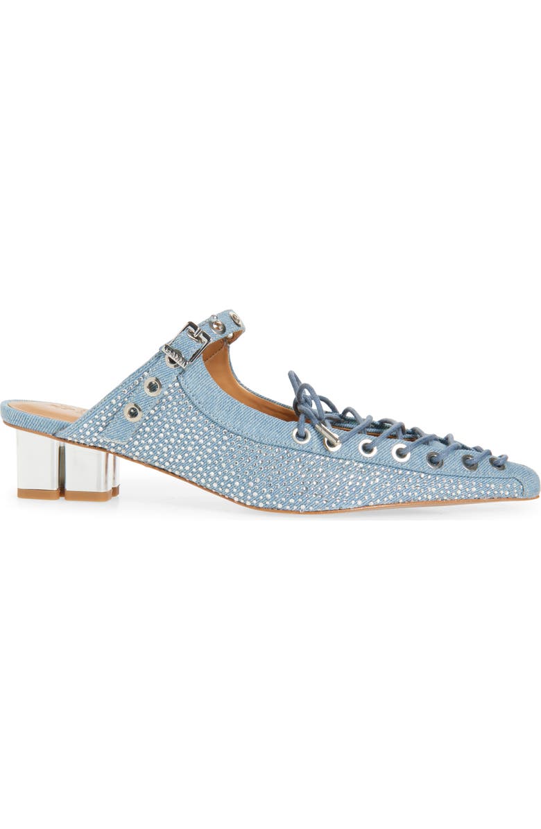 Ganni Eyelets Lace-Up Mule, Alternate, color, Faded Denim